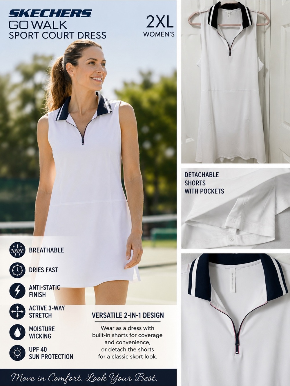 Skechers White Tennis Dress & Shorts with Navy Trim